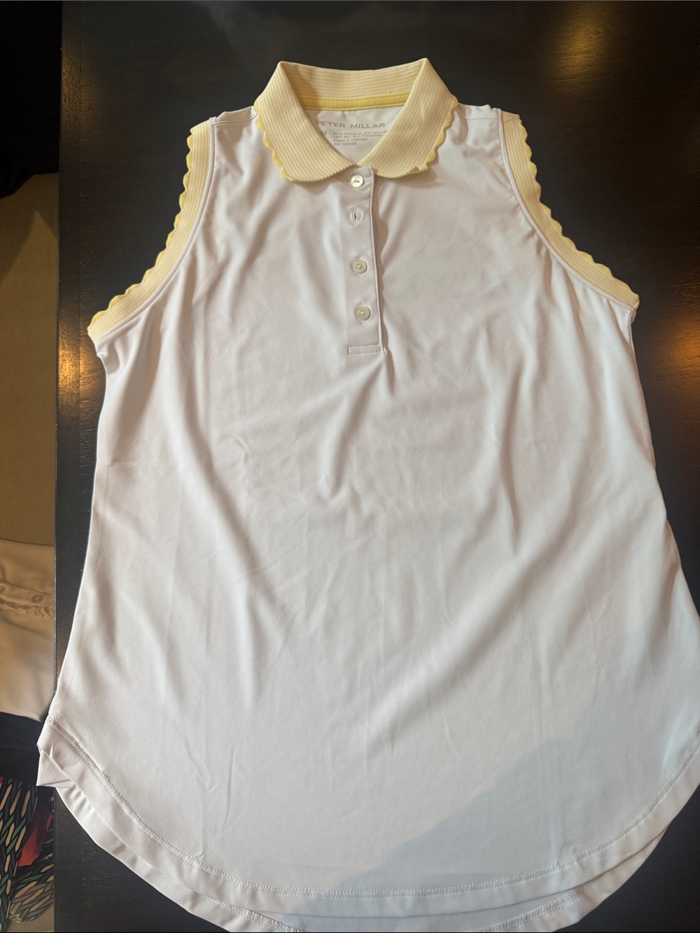 Peter Millar White Sleeveless Polo Tank with Pale Yellow Trim